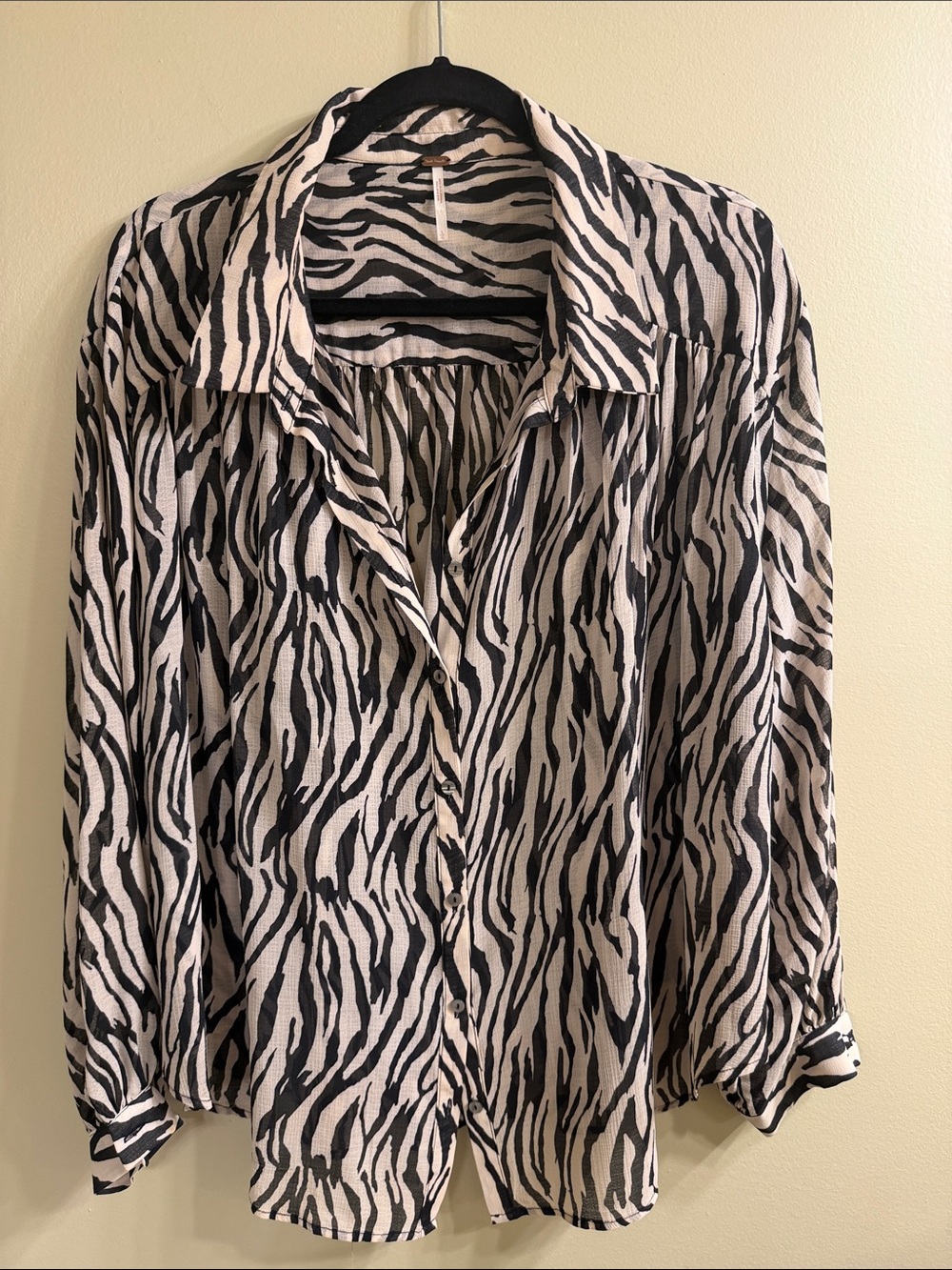 Free People Black and White Zebra Button-Down Blouse